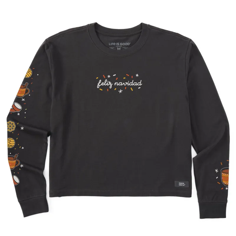 Women's Feliz Navidad Sparkle Long Sleeve Crusher Boxy Tee sold by Life is Good