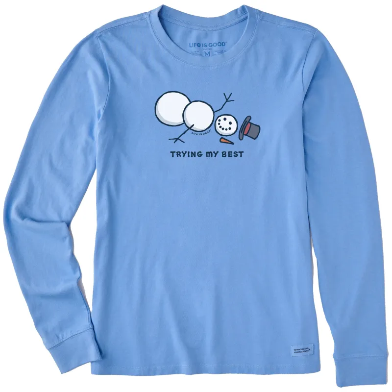 Women's Trying My Best Snowman Long Sleeve Crusher Tee sold by Life is Good