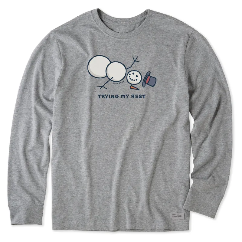 Men's Trying My Best Snowman Long Sleeve Crusher Tee sold by Life is Good