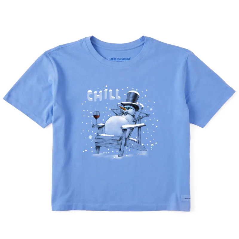 Women's Chill Snowman Adirondack Short Sleeve Crusher Boxy Tee sold by Life is Good