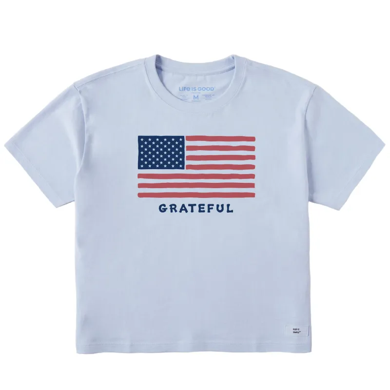 Women's Grateful USA Flag Short Sleeve Crusher Boxy Tee sold by Life is Good
