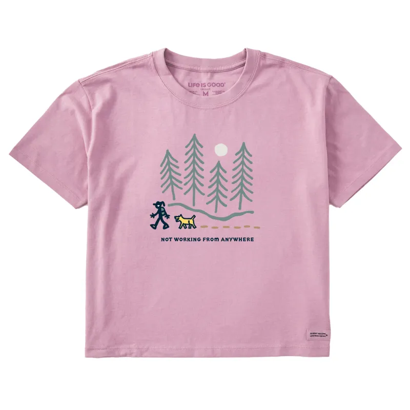 Women's Jackie Hiking Thru the Woods Not Working Short Sleeve Crusher Boxy Tee sold by Life is Good