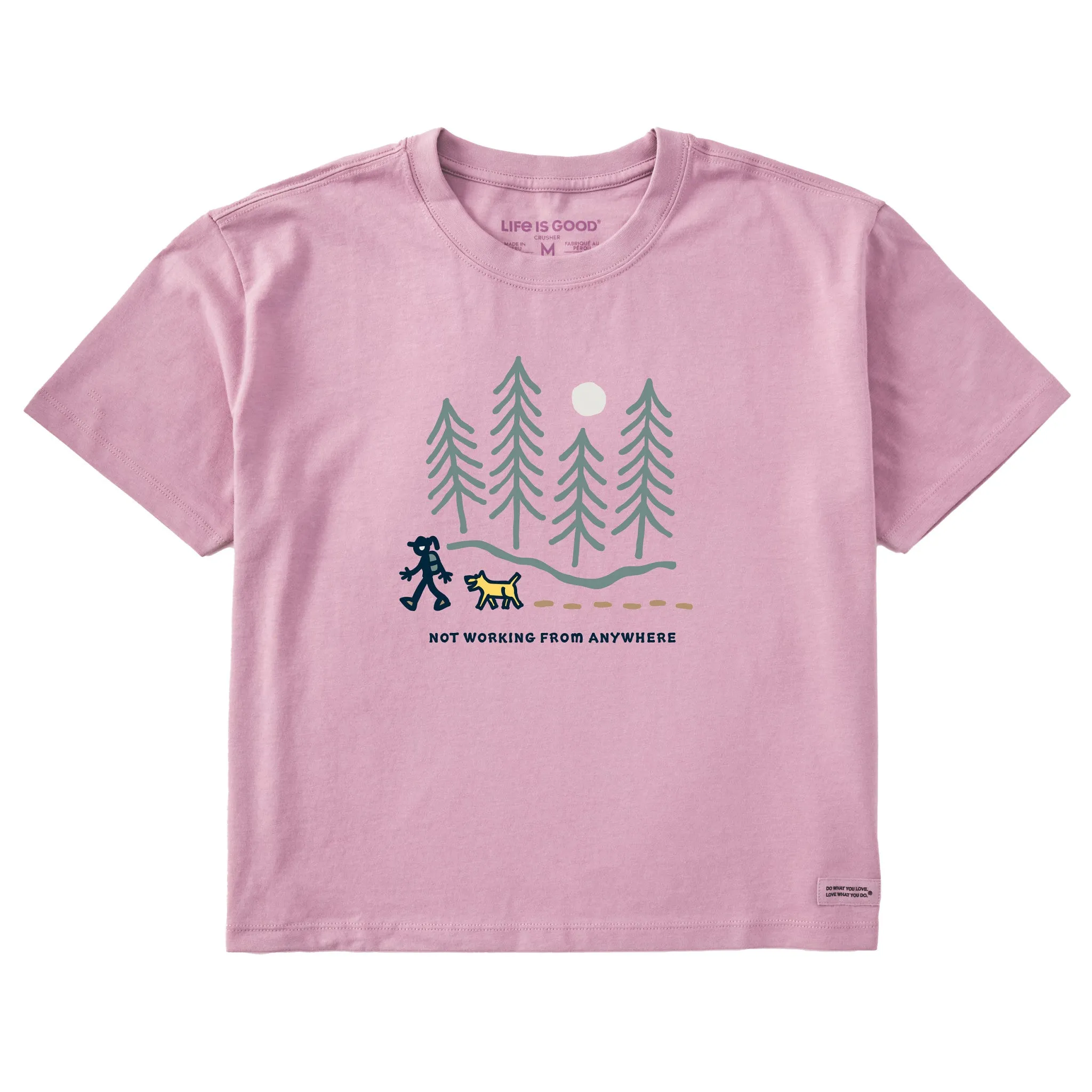 Women's Jackie Hiking Thru the Woods Not Working Short Sleeve Crusher Boxy Tee sold by Life is Good