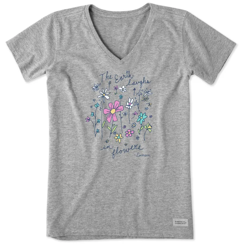 Women's Earth Laughs in Wildflowers Short Sleeve Crusher-LITE Vee sold by Life is Good