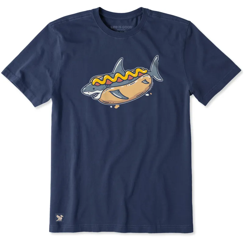 Men's Hot Dog Shark Short Sleeve Crusher Tee sold by Life is Good