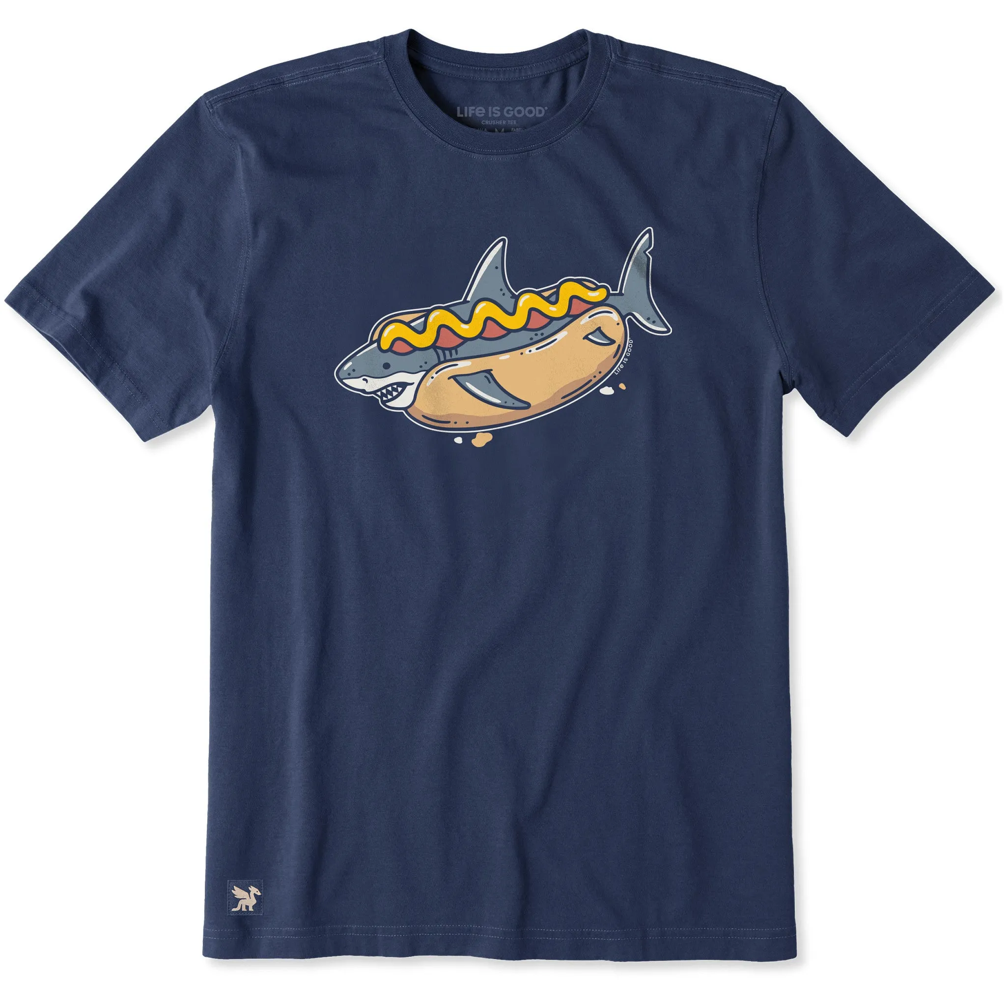 Men's Hot Dog Shark Short Sleeve Crusher Tee sold by Life is Good