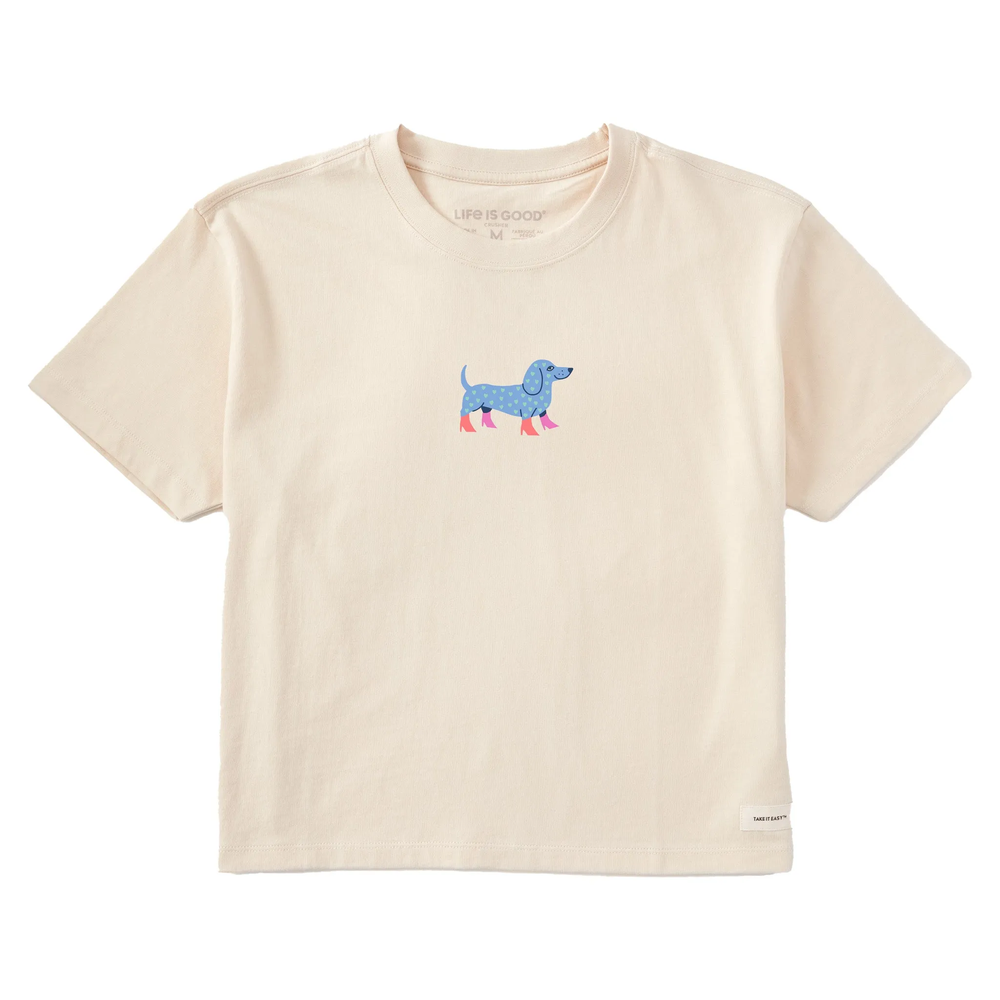 Women's Dachshund with Boots Short Sleeve Crusher Boxy Tee sold by Life is Good