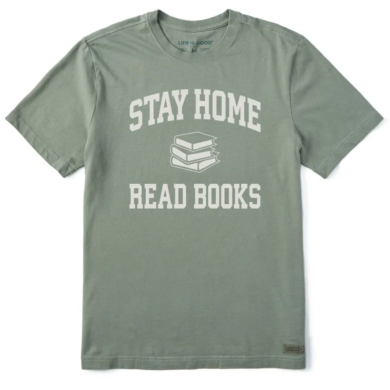 Men's Stay Home Read More Books Arch Short Sleeve Crusher Tee sold by Life is Good