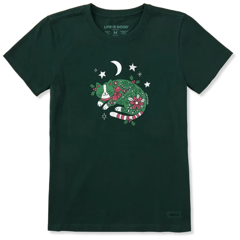 Women's Christmas Doodle Cat Short Sleeve Crusher Tee made by Life is Good