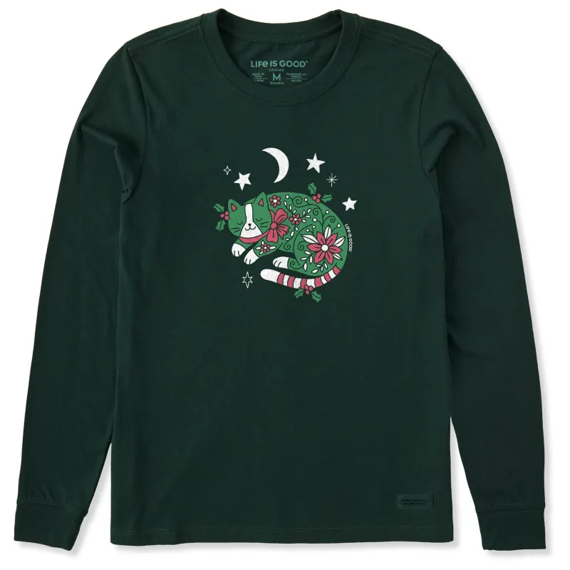 Women's Christmas Doodle Cat Long Sleeve Crusher Tee made by Life is Good