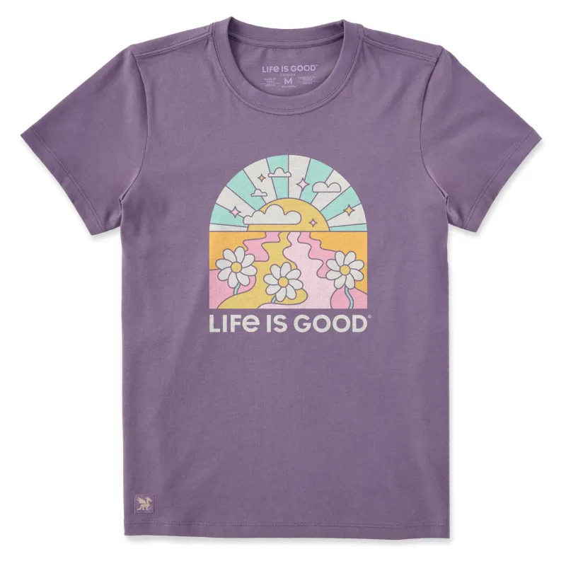 Women's Rainbow Daisy Road Short Sleeve Crusher Tee sold by Life is Good