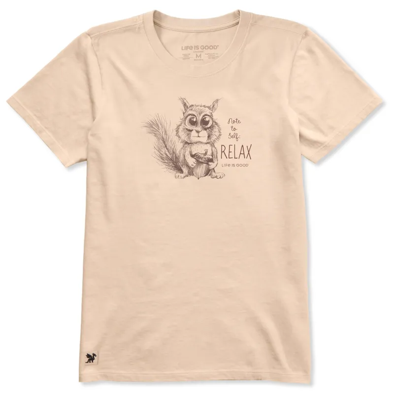 Women's Note to Self: Relax Squirrel Short Sleeve Crusher Tee sold by Life is Good