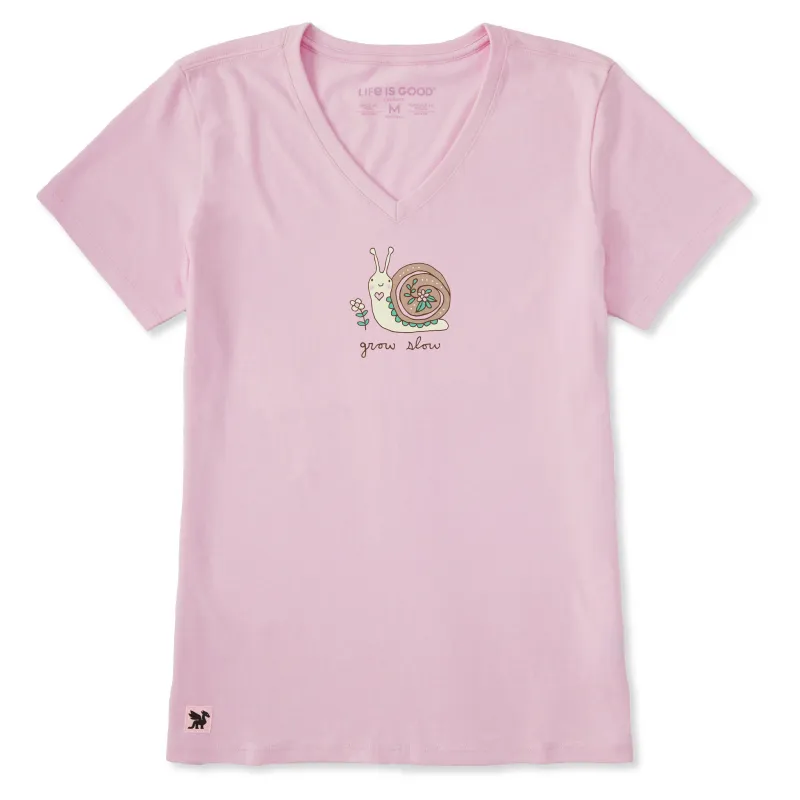 Women's Grow Slow Snail Short Sleeve Crusher Vee sold by Life is Good