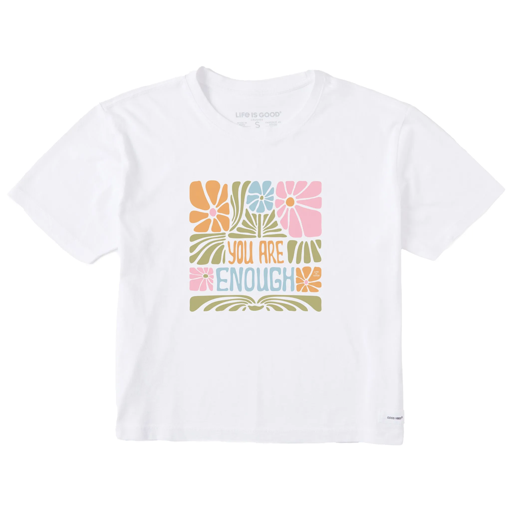Women's You Are Enough Flowers Short Sleeve Crusher Boxy Tee sold by Life is Good