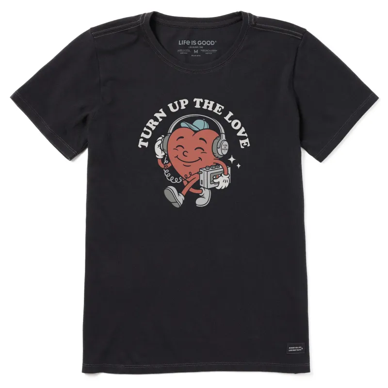 Women's Turn Up the Love  Heart Mascot Short Sleeve Crusher Tee sold by Life is Good