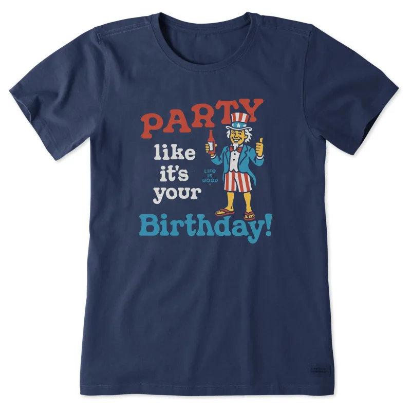 Women's Party Like It's Your Birthday Uncle Sam Short Sleeve Crusher Tee sold by Life is Good