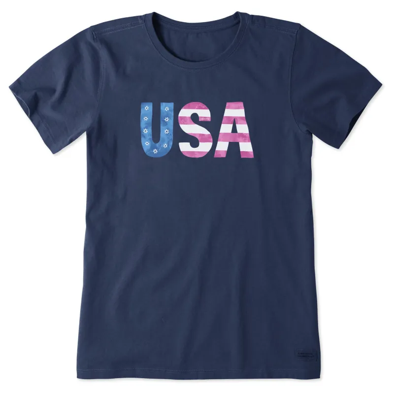 Women's USA Daisy Watercolor Short Sleeve Crusher Tee sold by Life is Good