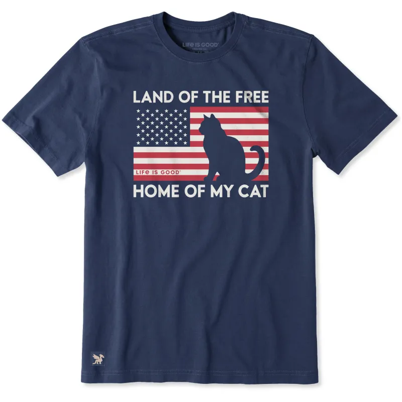 Men's Land of the Free Home of My Cat Short Sleeve Crusher Tee sold by Life is Good