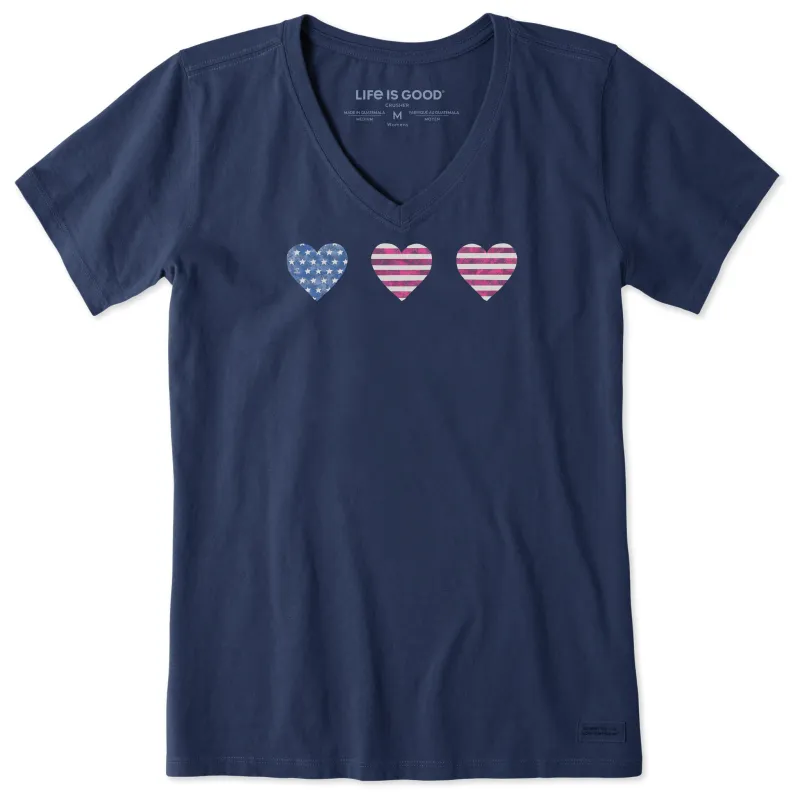 Women's Three American Hearts Short Sleeve Crusher Vee made by Life is Good