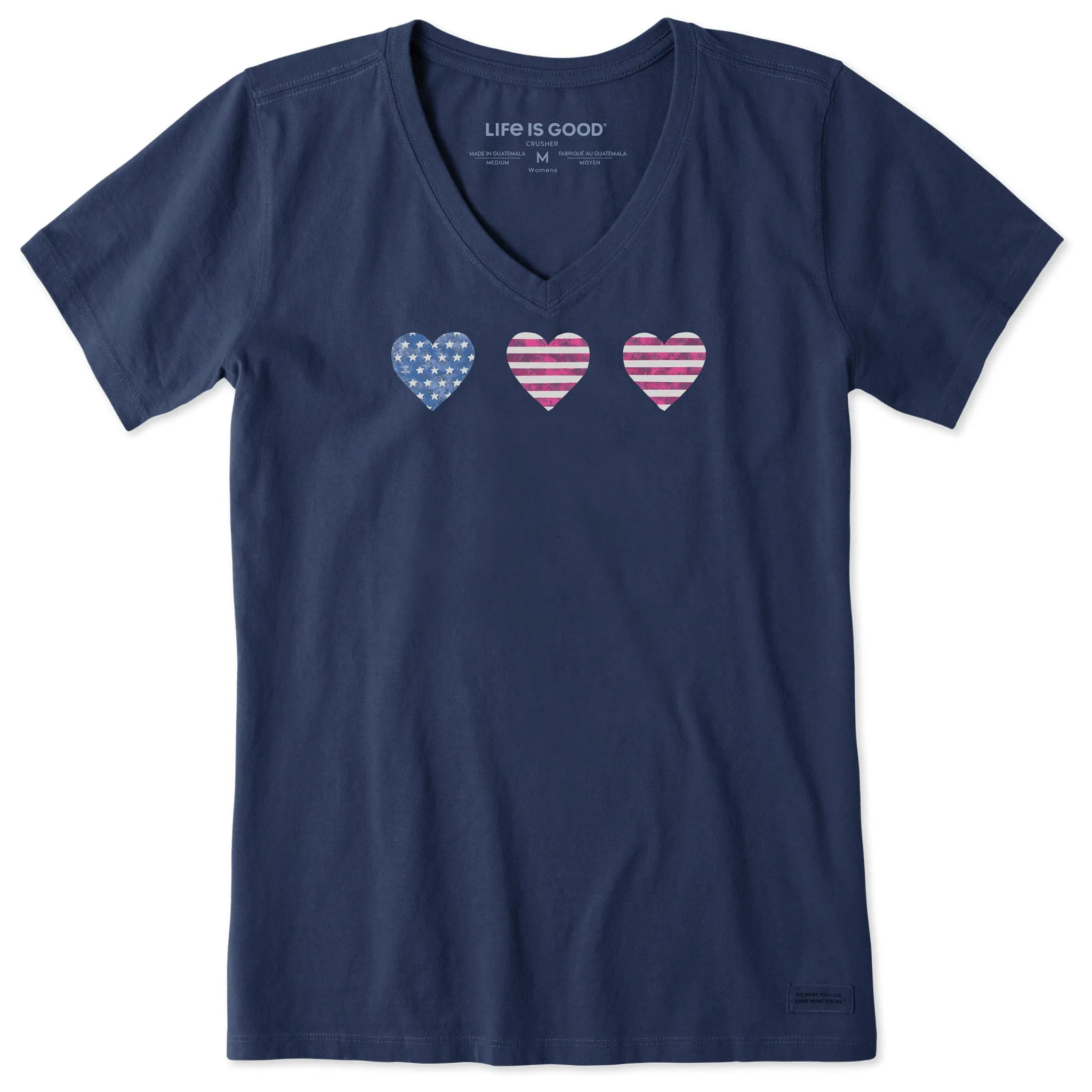 Women's Three American Hearts Short Sleeve Crusher Vee sold by Life is Good