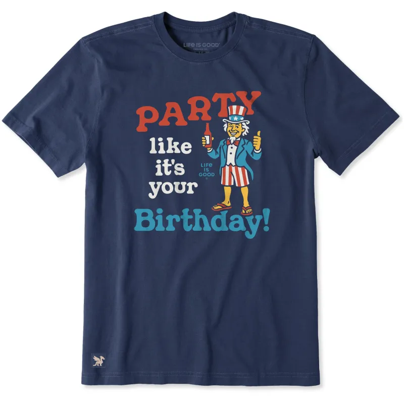 Men's Party Like It's Your Birthday Uncle Sam Short Sleeve Crusher Tee sold by Life is Good
