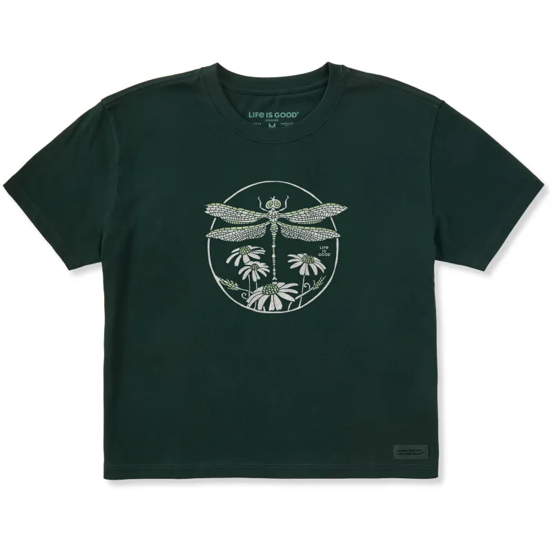 Women's Dragonfly Among Flowers Short Sleeve Crusher Boxy Tee sold by Life is Good