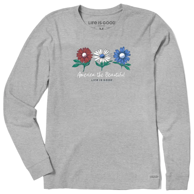Women's America the Beautiful Daisies Long Sleeve Crusher-LITE Tee sold by Life is Good