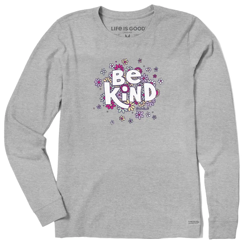 Women's Be Kind Flower Lines Long Sleeve Crusher-LITE Tee sold by Life is Good