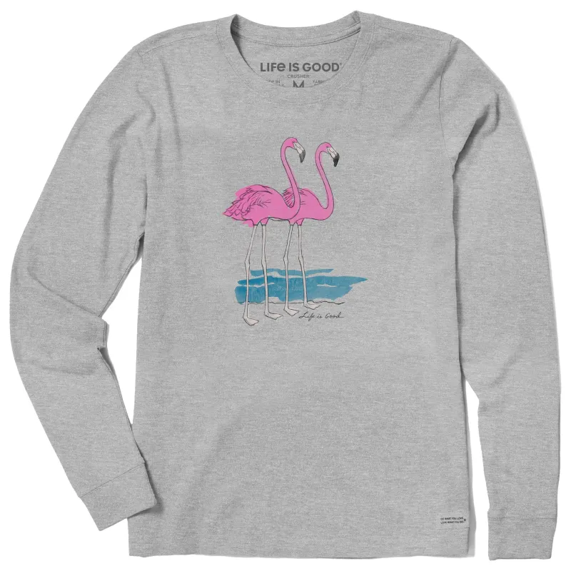 Women's Elegant Flamingos Long Sleeve Crusher-LITE Tee sold by Life is Good