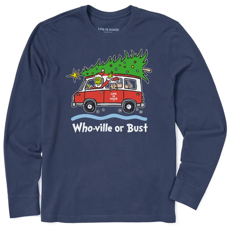 Men's Grinch and Max Who-Ville Or Bust Long Sleeve Crusher Tee sold by Life is Good