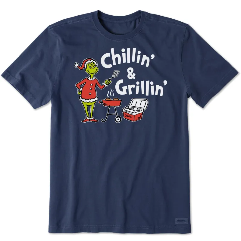Men's Grinch Chillin' & Grillin' Short Sleeve Crusher Tee sold by Life is Good