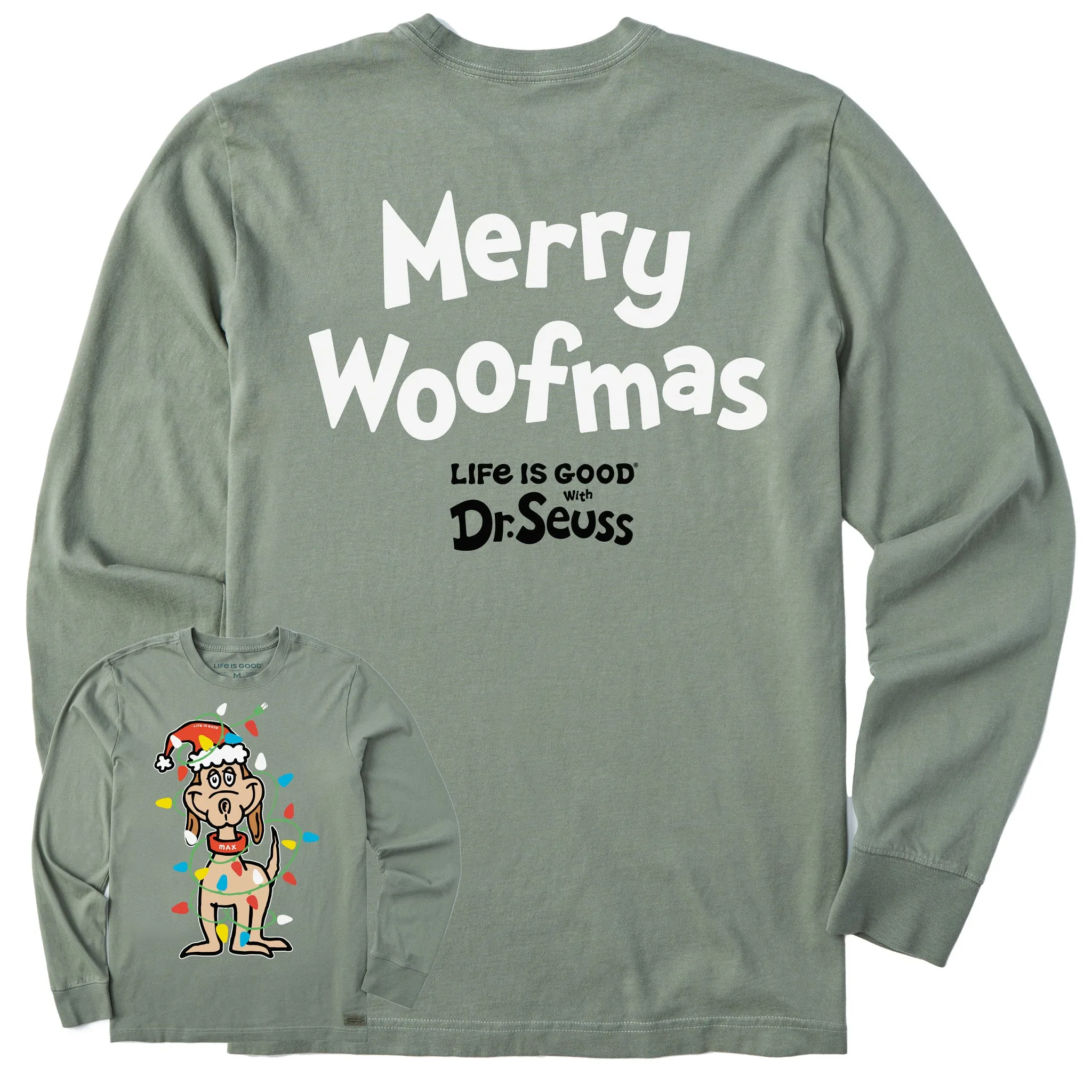 Men's Max Merry Woofmas Long Sleeve Crusher Tee sold by Life is Good