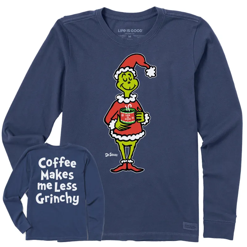 Women's Coffee Makes me Less Grinchy Long Sleeve Crusher Tee sold by Life is Good