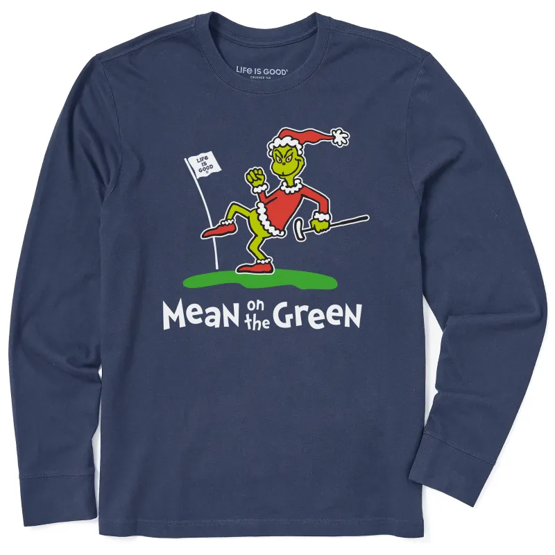 Men's Grinch Mean on the Green Long Sleeve Crusher Tee sold by Life is Good