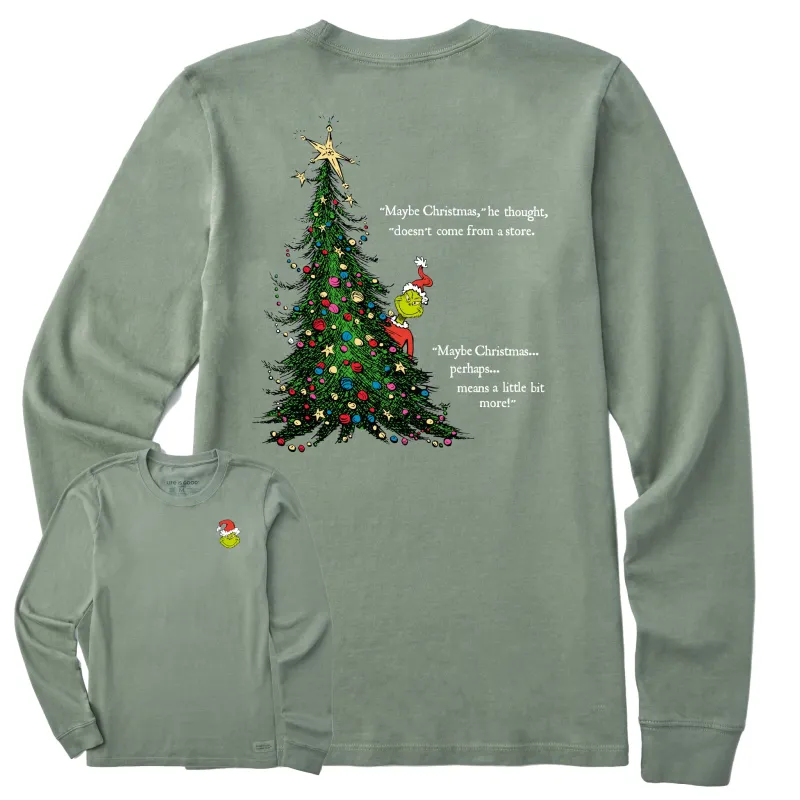 Women's Grinch Christmas Means More Long Sleeve Crusher Tee sold by Life is Good