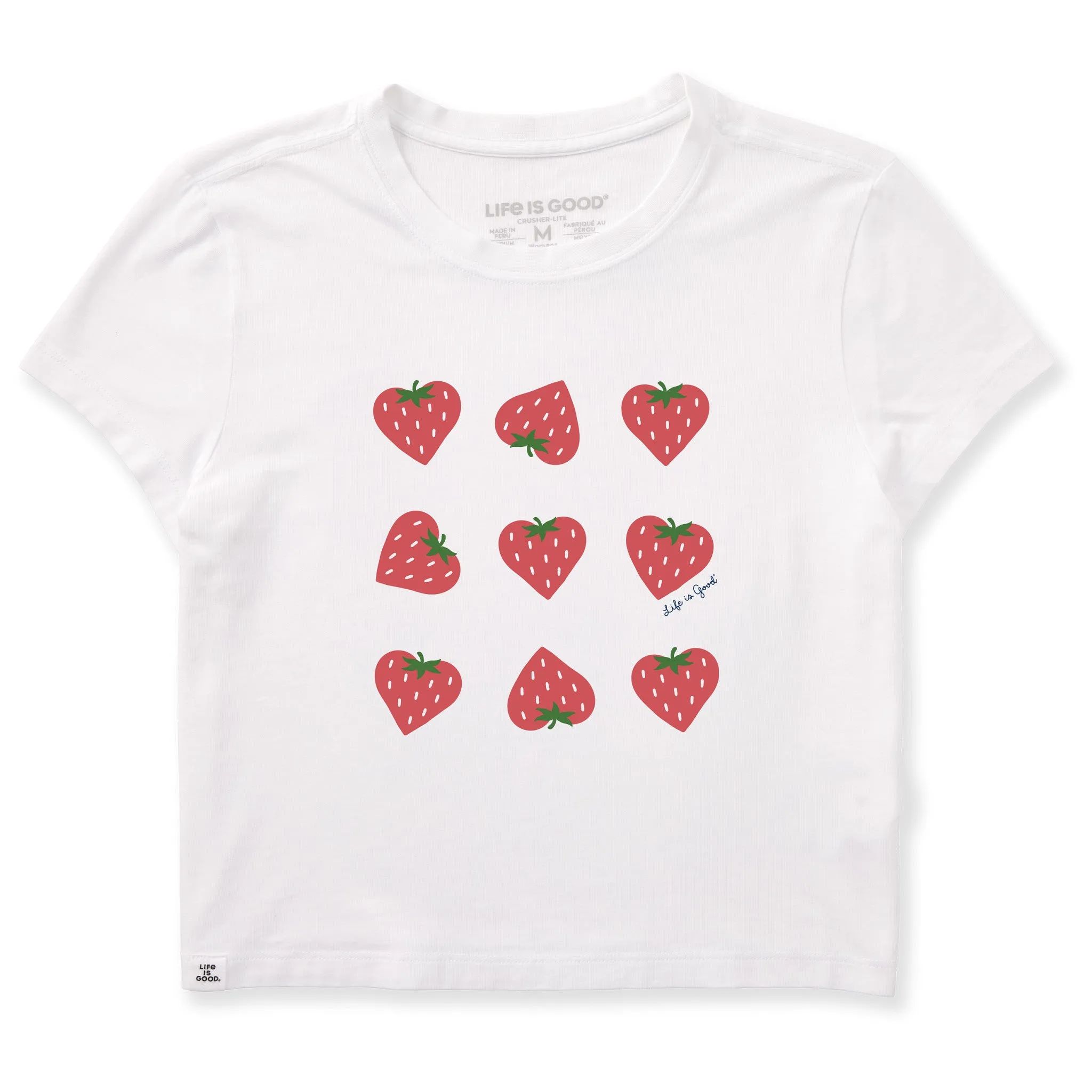 Women's Nine Strawberry Hearts Crusher-LITE Shrunken Tee sold by Life is Good