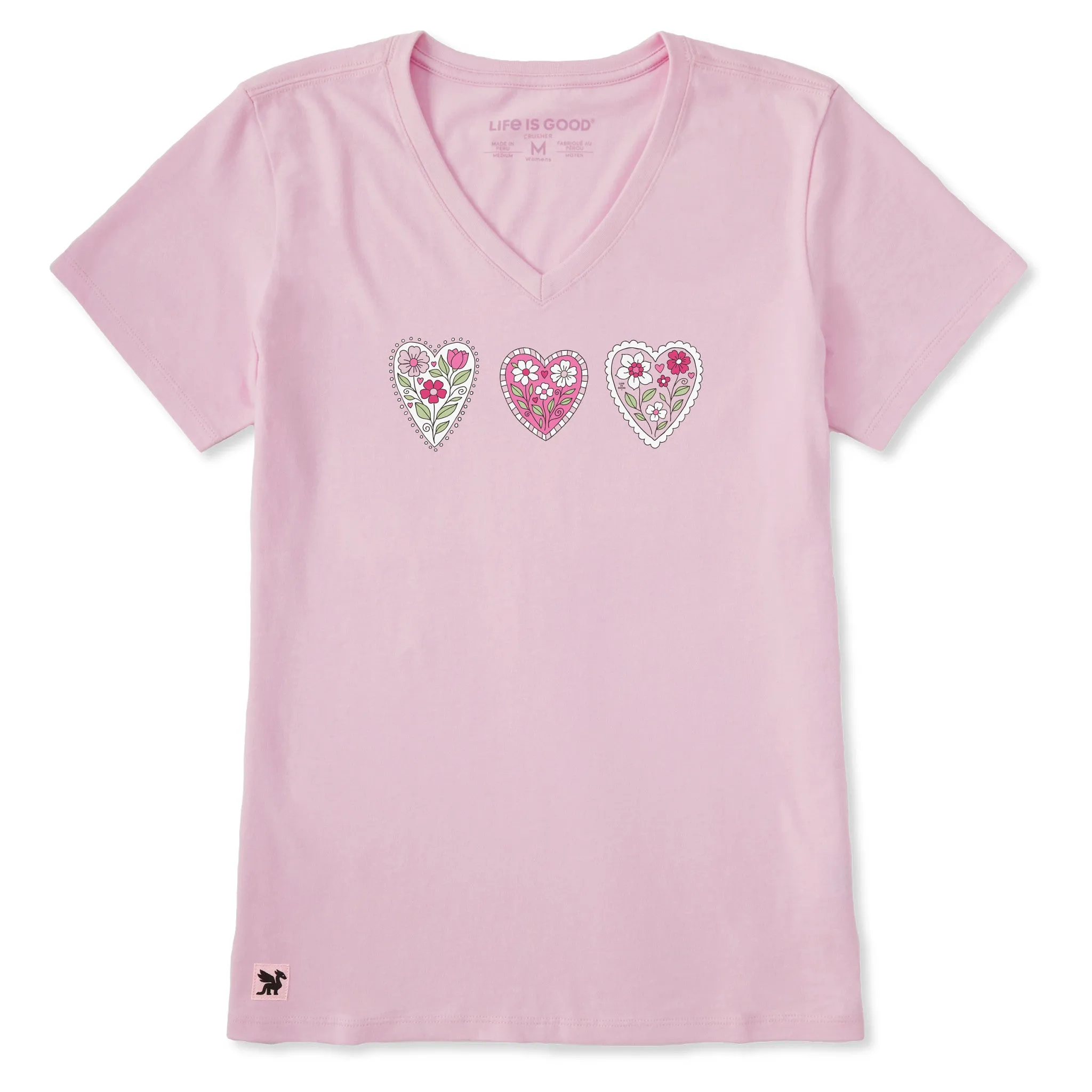 Women's Doodle Heart Trio Short Sleeve Crusher Vee sold by Life is Good