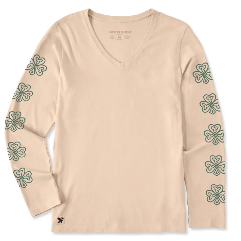 Women's Celtic Clovers Long Sleeve Crusher Vee sold by Life is Good
