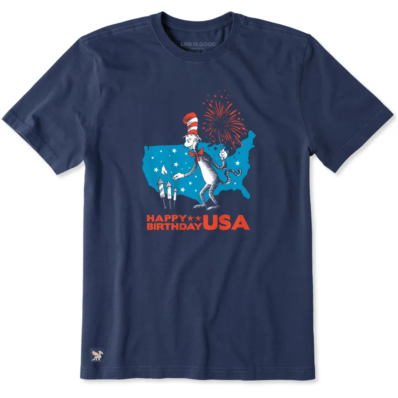 Men's Happy Birthday USA Cat in the Hat Short Sleeve Crusher Tee made by Life is Good