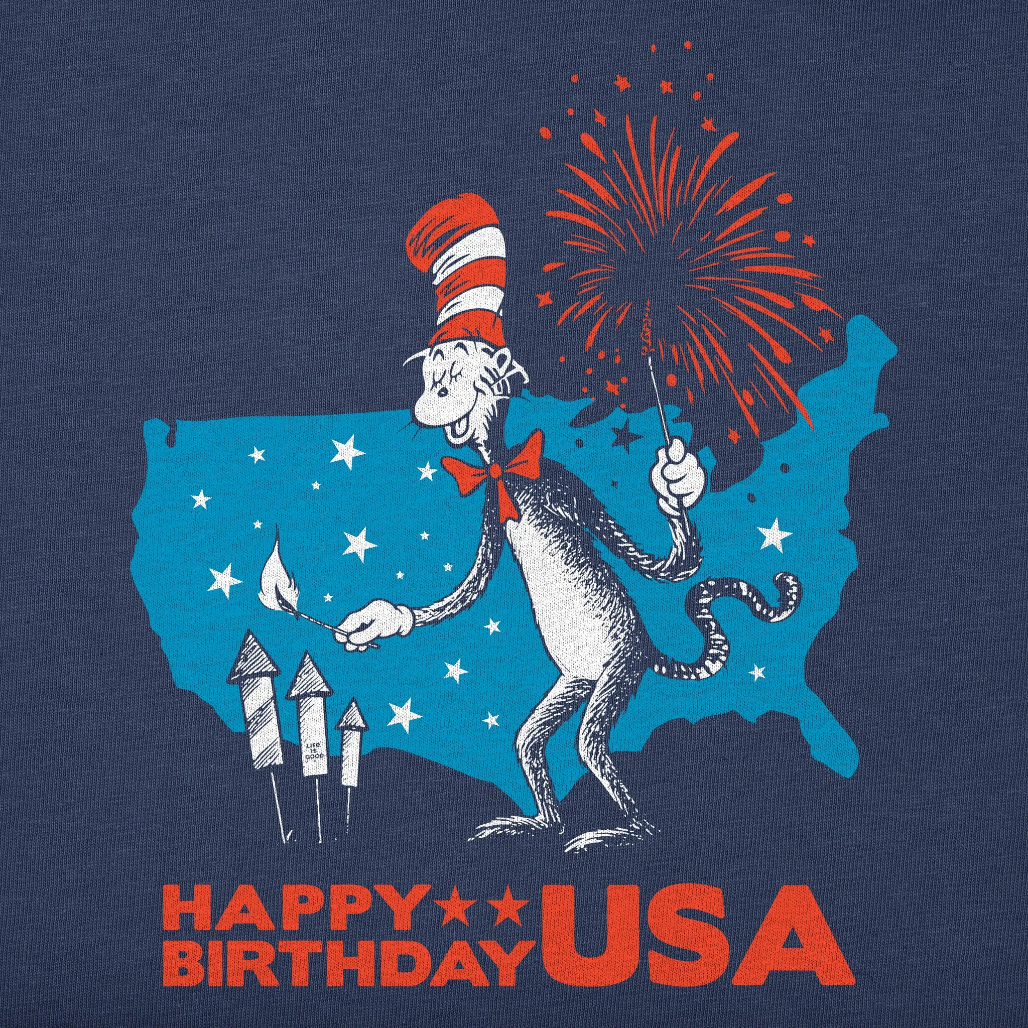 Men's Happy Birthday USA Cat in the Hat Short Sleeve Crusher Tee sold by Life is Good product image thumbnail 2