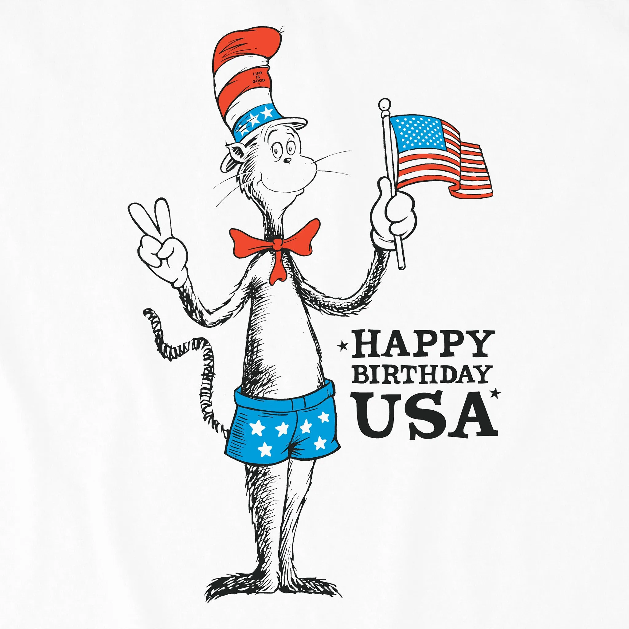 Men's Happy Birthday USA Cat in the Hat Short Sleeve Crusher Tee sold by Life is Good product image thumbnail 2