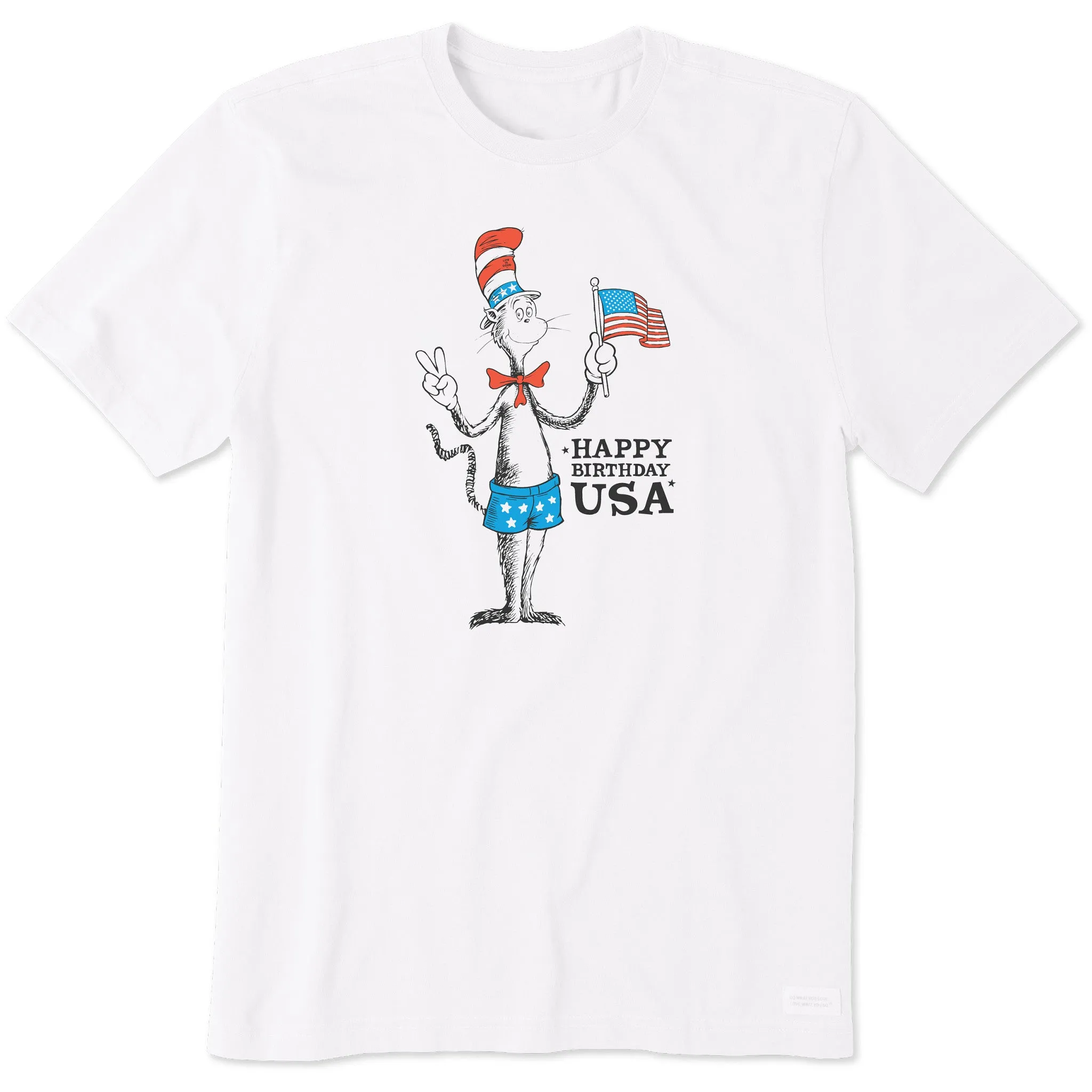 Men's Happy Birthday USA Cat in the Hat Short Sleeve Crusher Tee sold by Life is Good