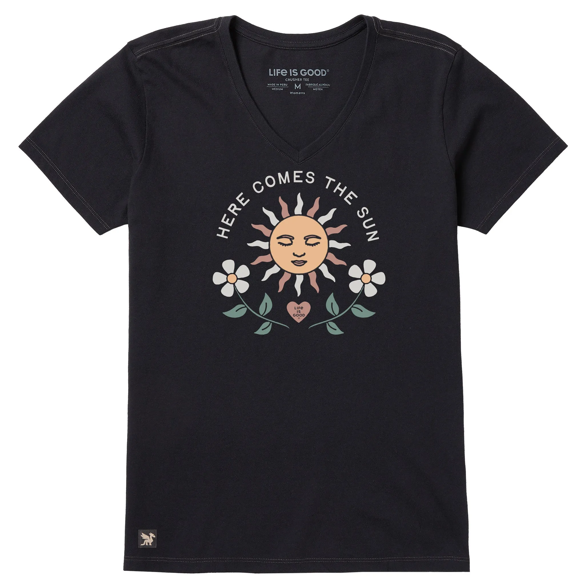 Women's Here Comes the Sun Heart Flowers Short Sleeve Crusher Vee sold by Life is Good