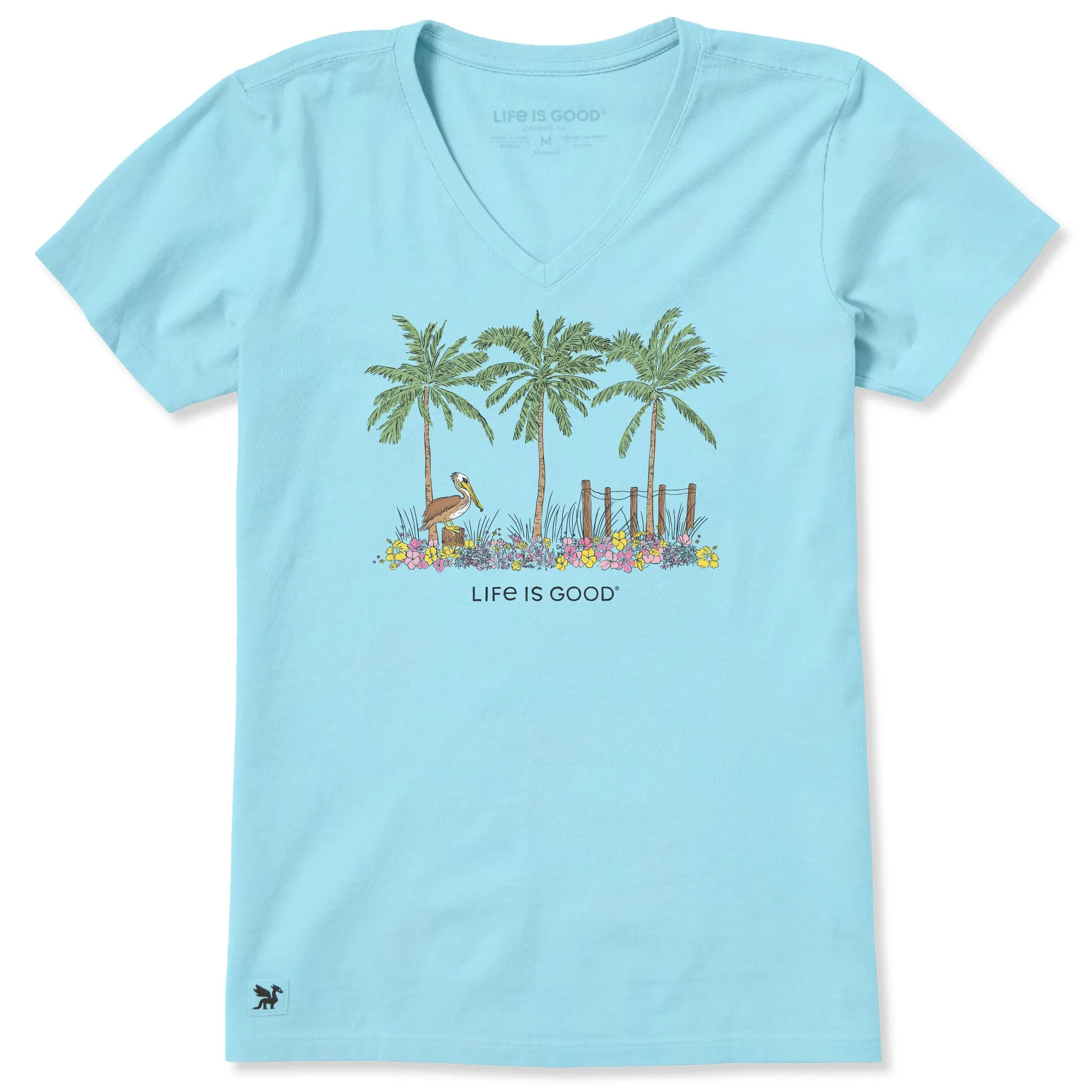 Women's Pelican Palm Flowerbed Short Sleeve Vee sold by Life is Good