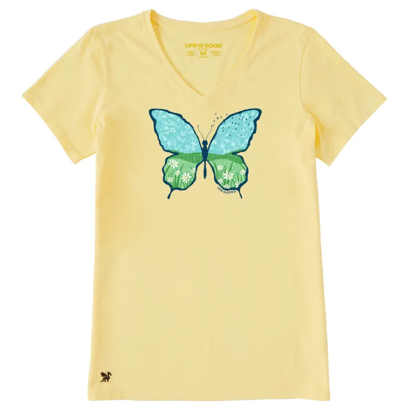 Women's Butterfly Meadow Short Sleeve Crusher-LITE Vee sold by Life is Good