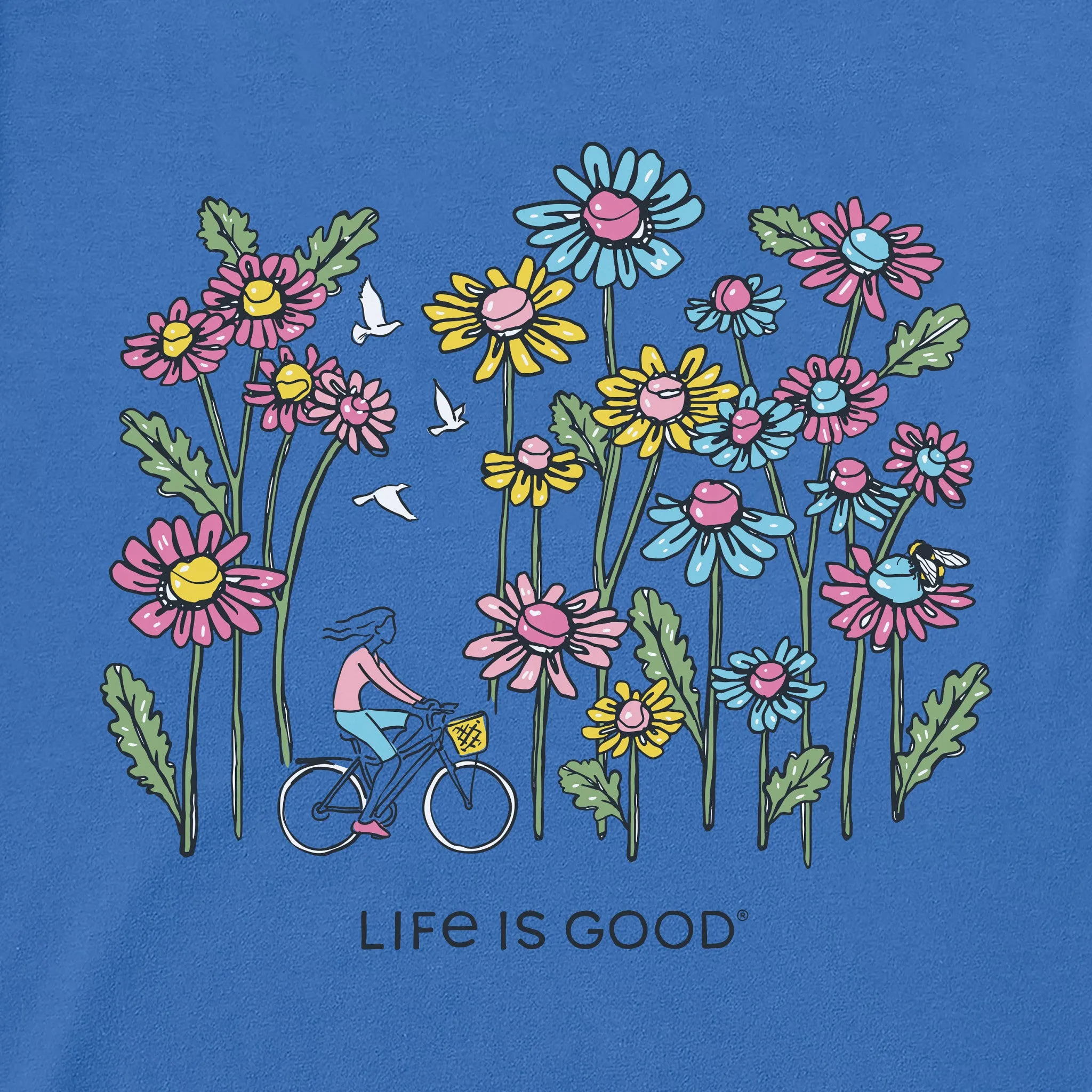 Women's Biking with Doves and Daisies Short Sleeve Crusher-LITE Vee sold by Life is Good product image thumbnail 2