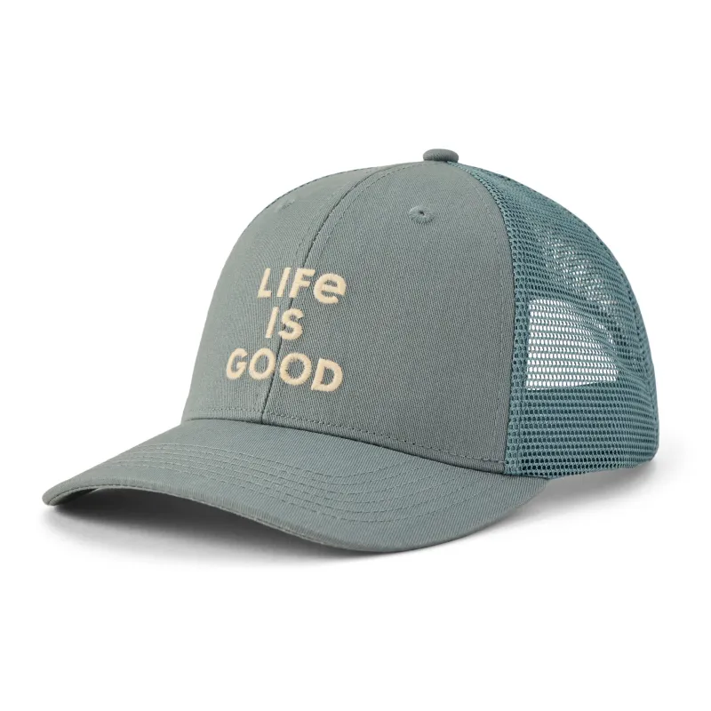 Adult Unisex Clean Stacked Branding Trucker sold by Life is Good