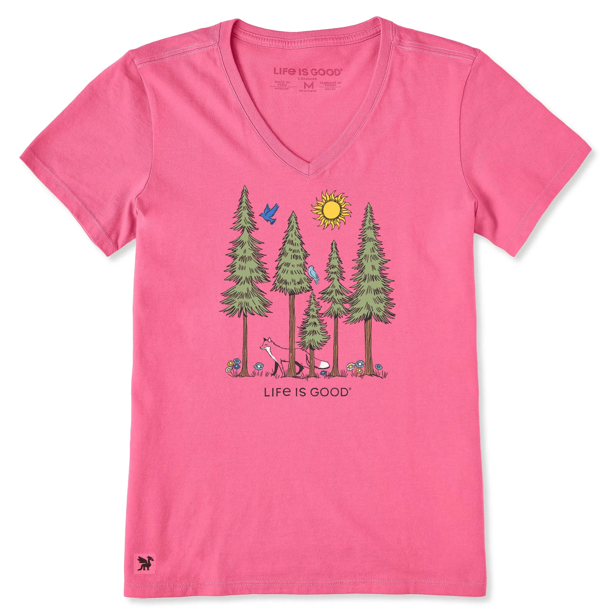 Women's Sunny Fox Among Trees and Birds Short Sleeve Crusher-LITE Vee sold by Life is Good