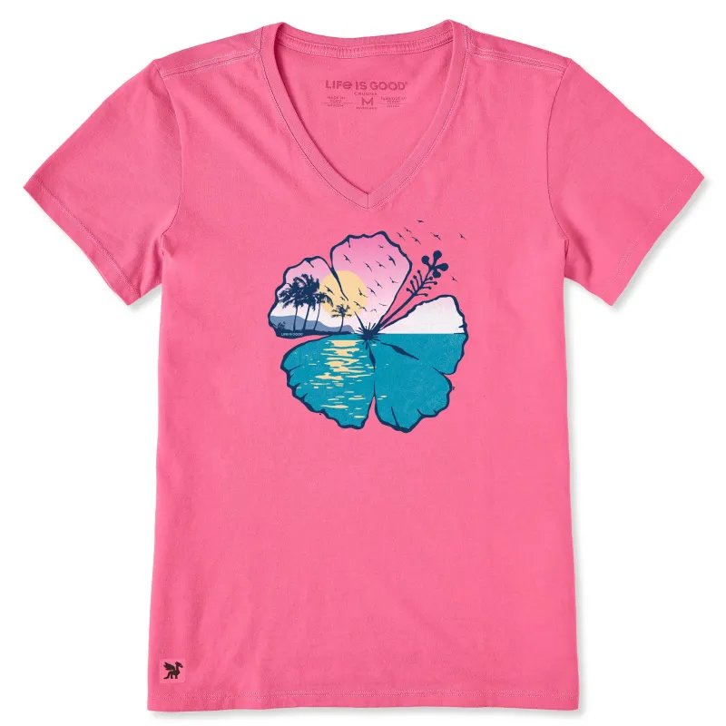 Women's Hibiscus Coastline Short Sleeve Crusher-LITE Vee sold by Life is Good
