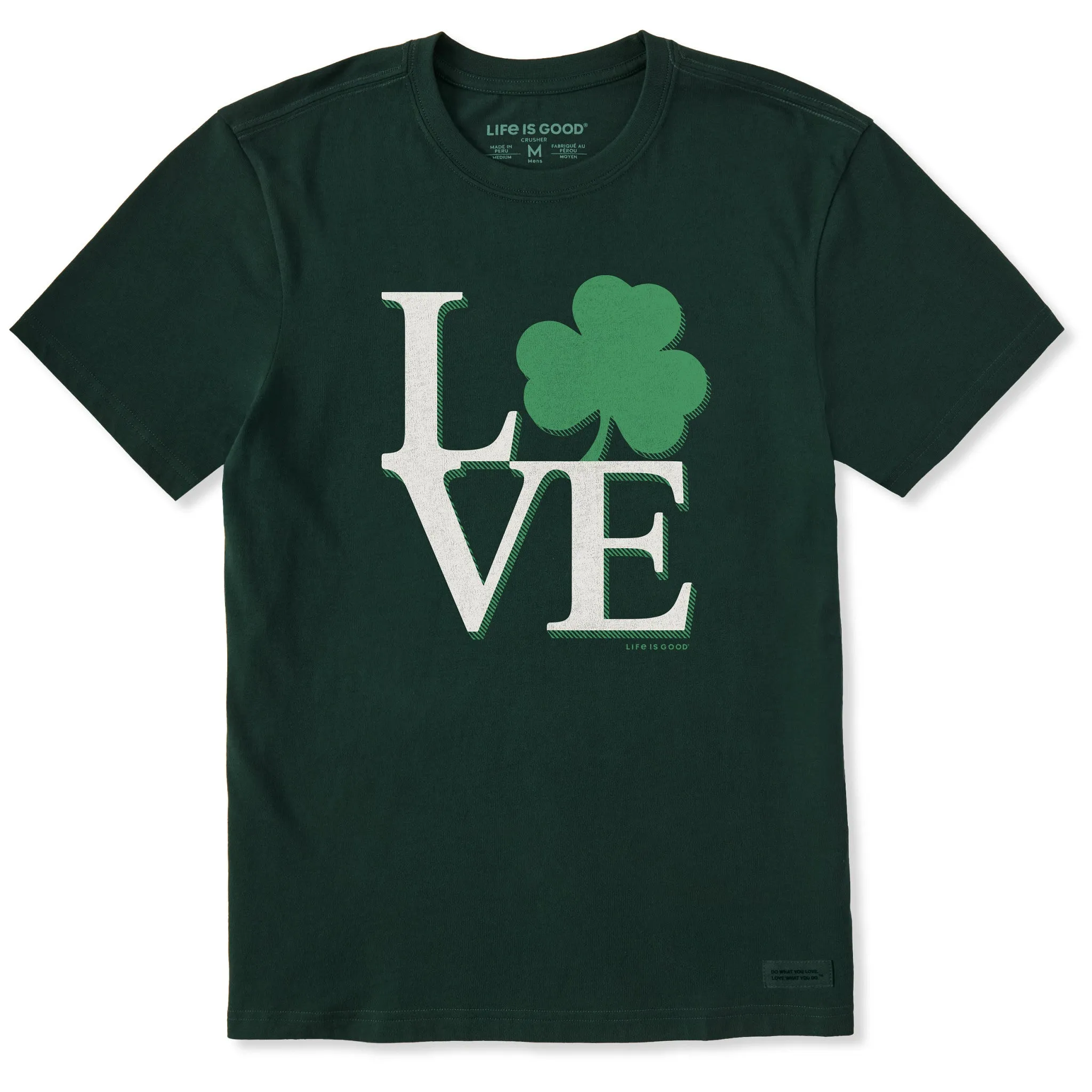 Men's Love Stack Shamrock Short Sleeve Crusher Tee sold by Life is Good